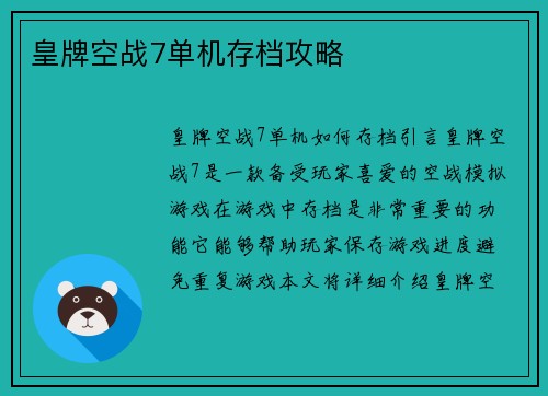 皇牌空战7单机存档攻略
